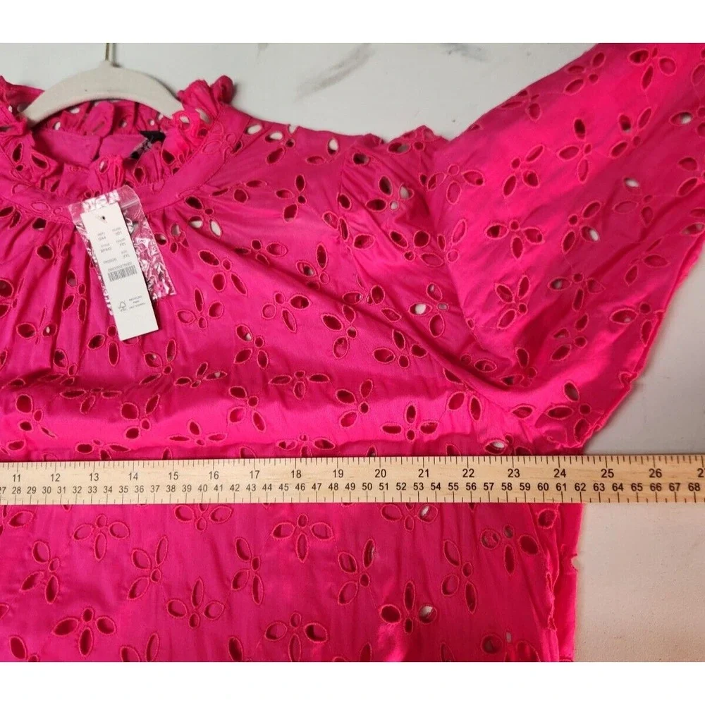 J.Crew Womens 2XL Mini dress Fuscia Pink Eyelet with slip Valentines day NWT - Picture 3 of 8